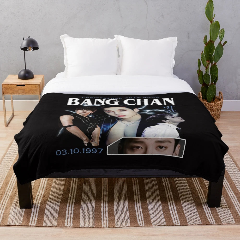 Bang Chan Plush Blanket with Vintage 90s Retro T-Shirt Graphic