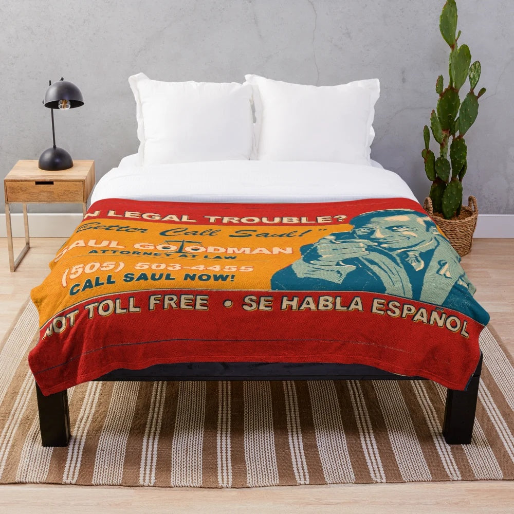 Vintage-inspired Better Call Saul plush blanket featuring Saul Goodman, Jimmy McGill, and the Breaking Bad universe