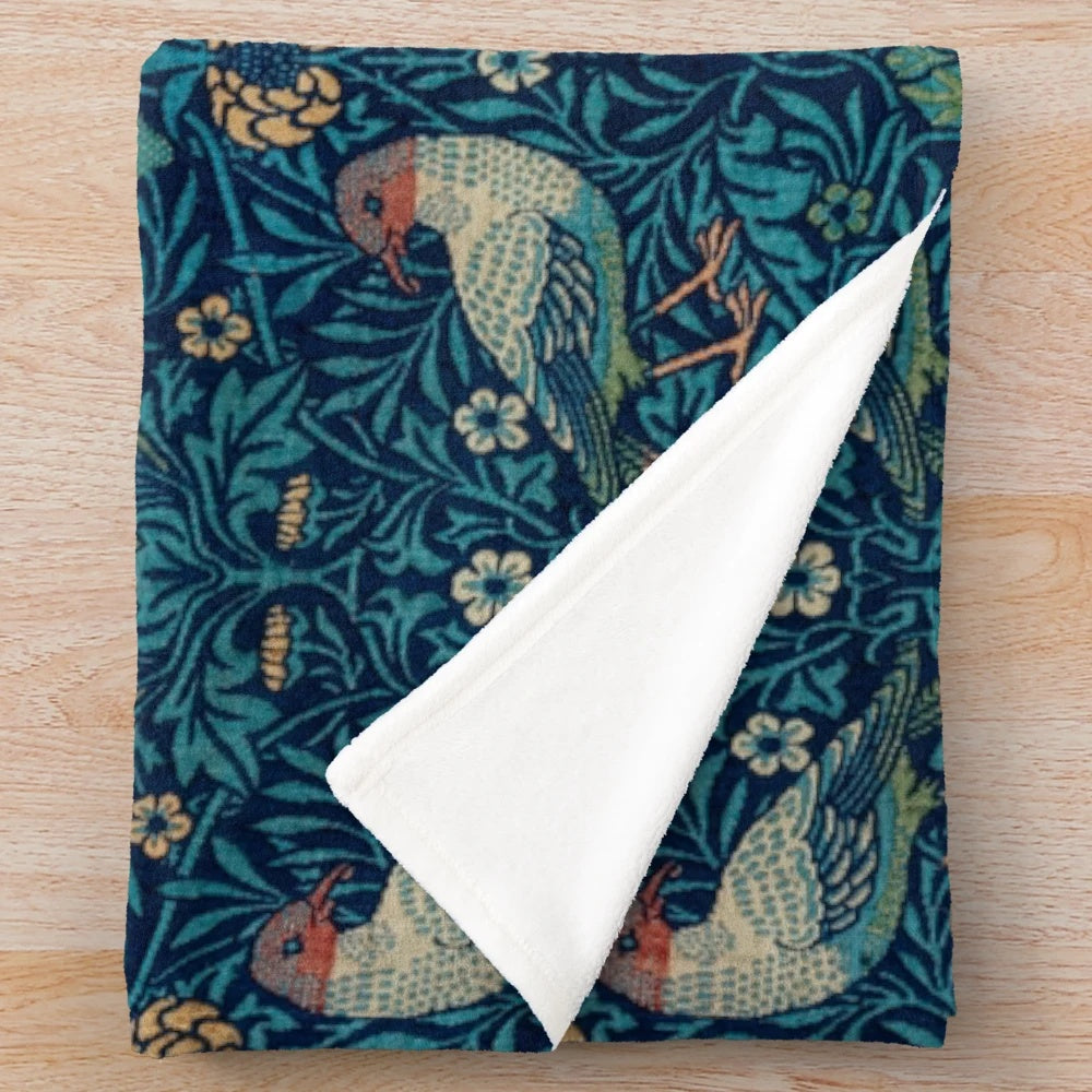 Plush blanket featuring a bird design by the renowned William Morris