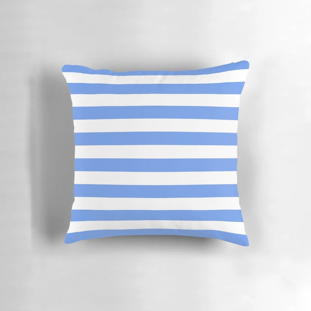 Blue and white horizontal striped decorative throw pillow