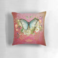 Vintage-inspired pillow featuring a blue raspberry color and a whimsical butterfly design