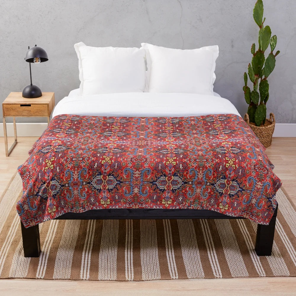 Vintage-inspired blue wings textile art plush blanket