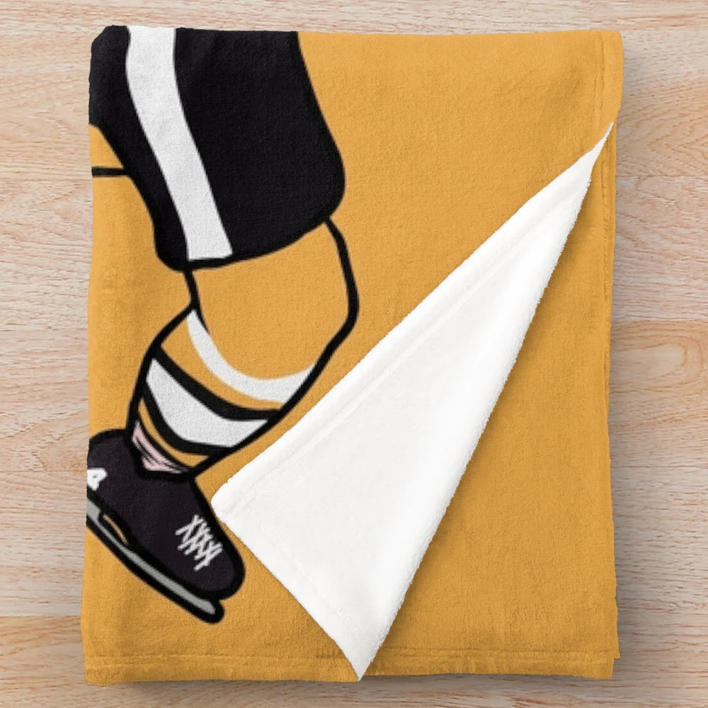 Vintage-inspired plush blanket featuring an iconic photo of Bobby Orr of the Boston Bruins celebrating a goal