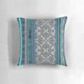 Vintage-inspired bohemian teal, aqua, and grey wallpaper-patterned accent pillow