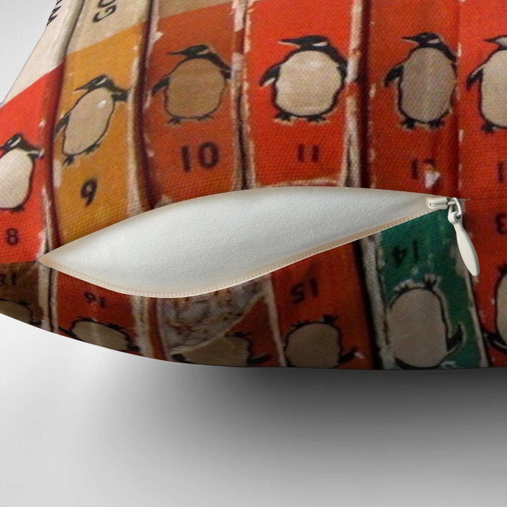 Vintage-style book spine pillow with Penguin books design