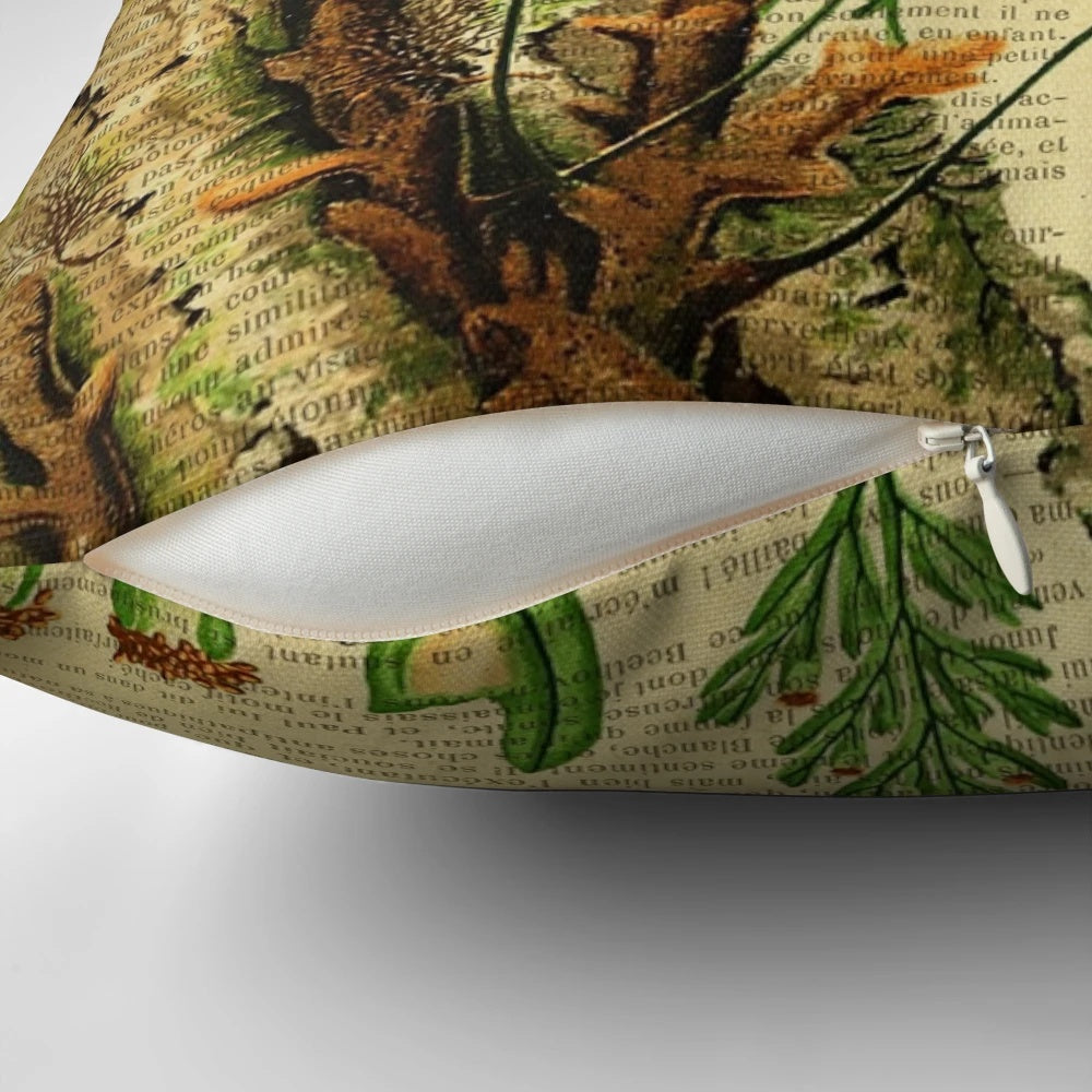 Vintage-styled botanical fern print on a pillow