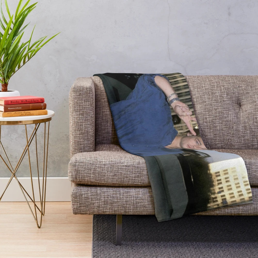 Vintage-inspired plush blanket featuring a young Brad Pitt from the 90s