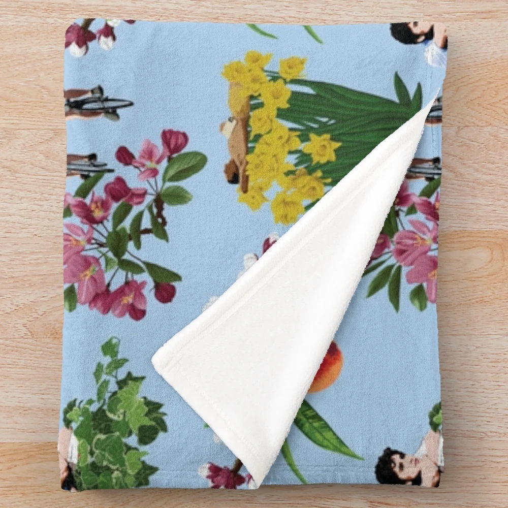 Cozy plush blanket with a vintage-inspired pattern inspired by the film 'Call Me By Your Name