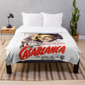 Casablanca (1942) movie-inspired plush blanket with classic black and white film graphics
