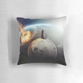 A vintage-style pillow featuring a whimsical cat design set against a moon and stars background
