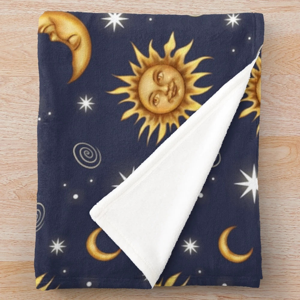 Vintage celestial pattern plush blanket