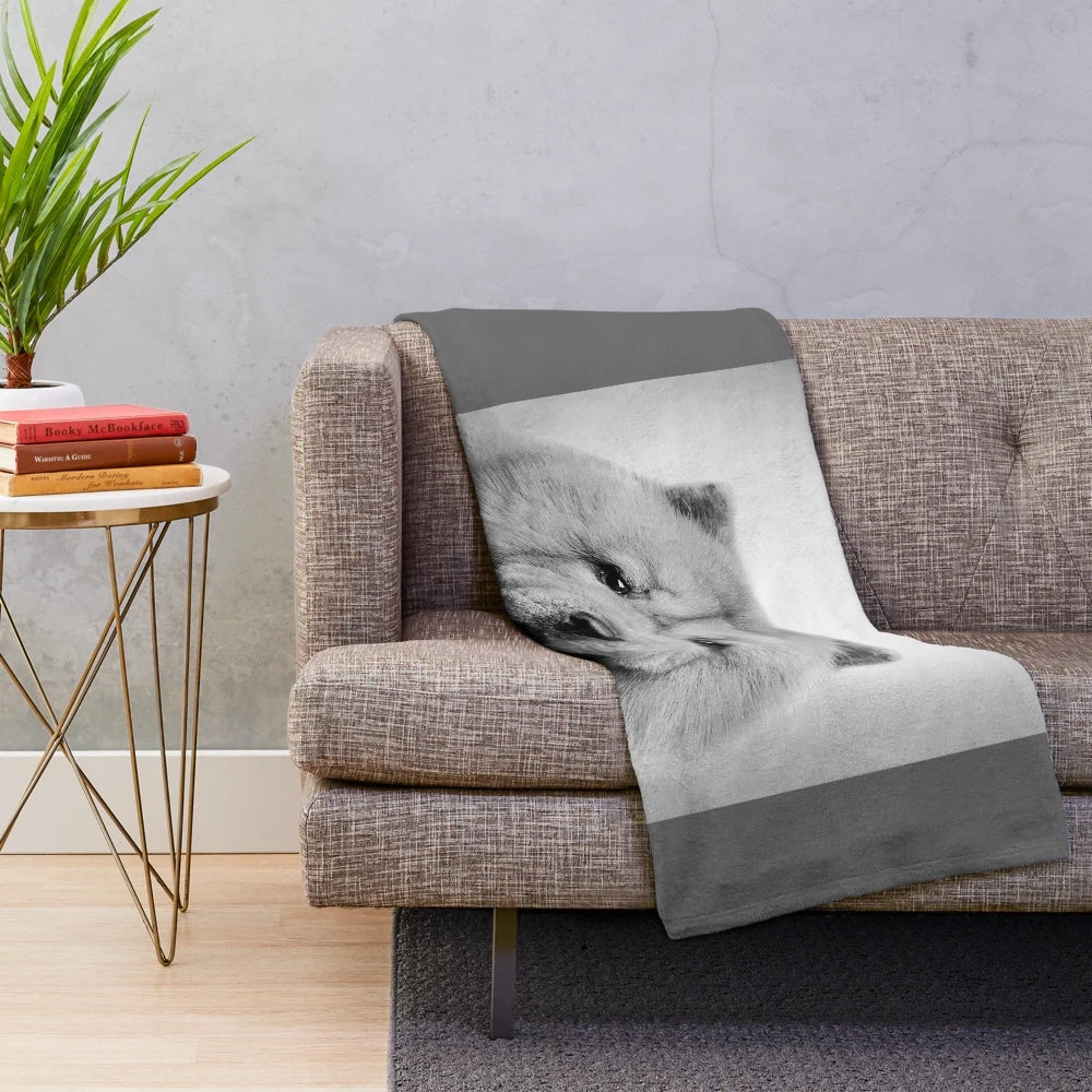 Vintage-inspired black and white portrait of a chow chow dog