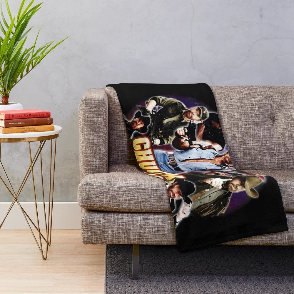 Vintage-inspired Chuck Norris plush blanket with GOAT (Greatest of All Time) design