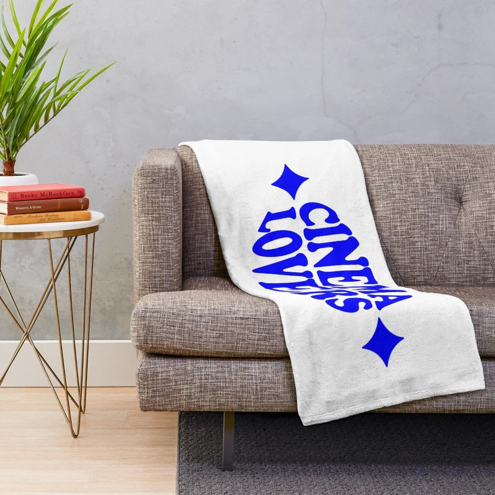 Plush blanket with retro graphic hand lettering and vintage typography for cinema lovers