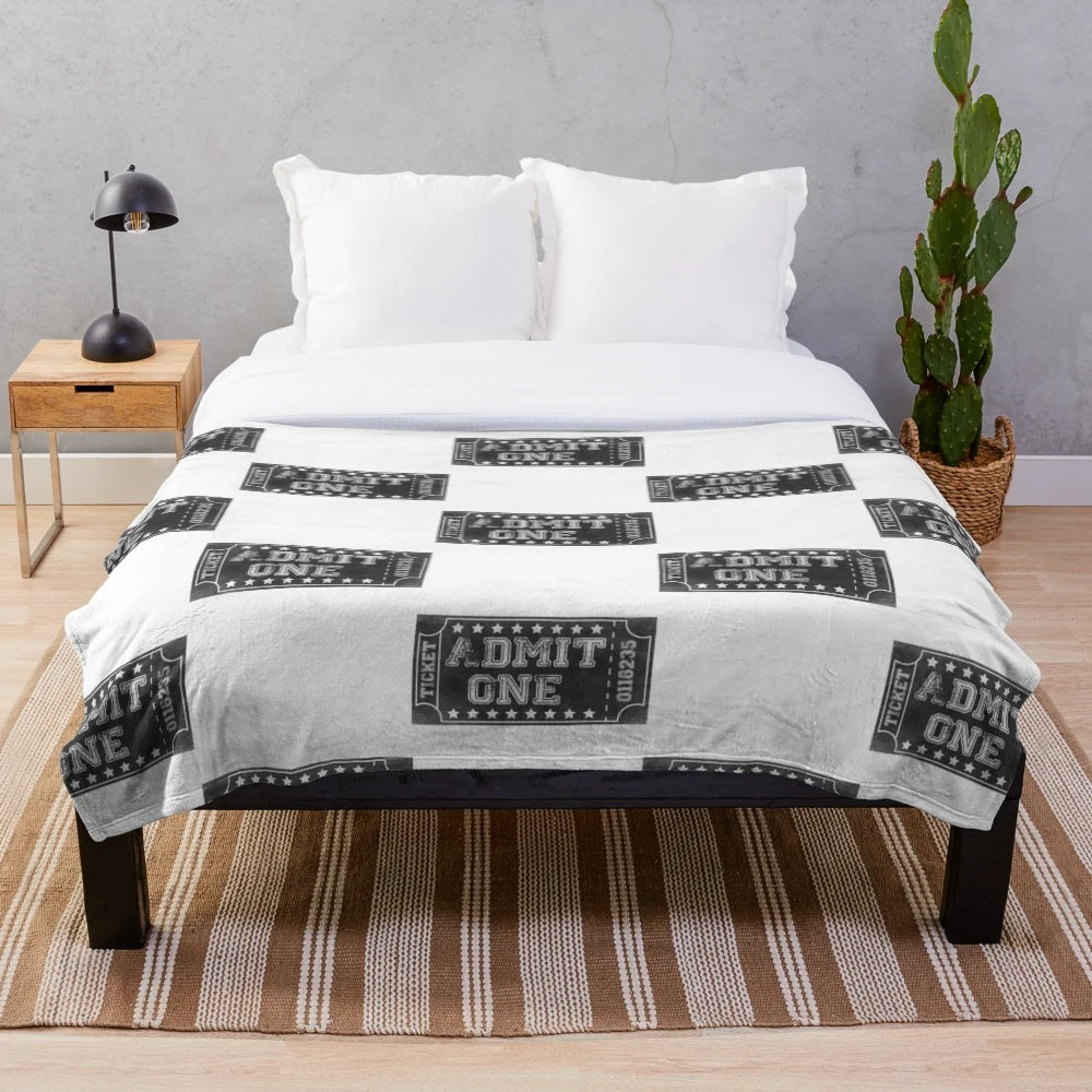 Vintage cinema ticket-themed plush blanket for movie lovers