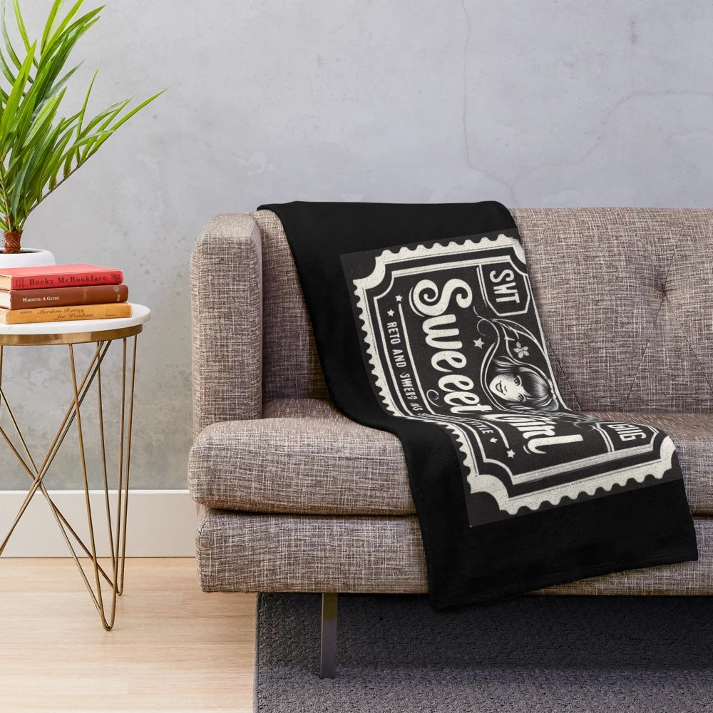 Vintage cinema ticket plush blanket with retro movie design