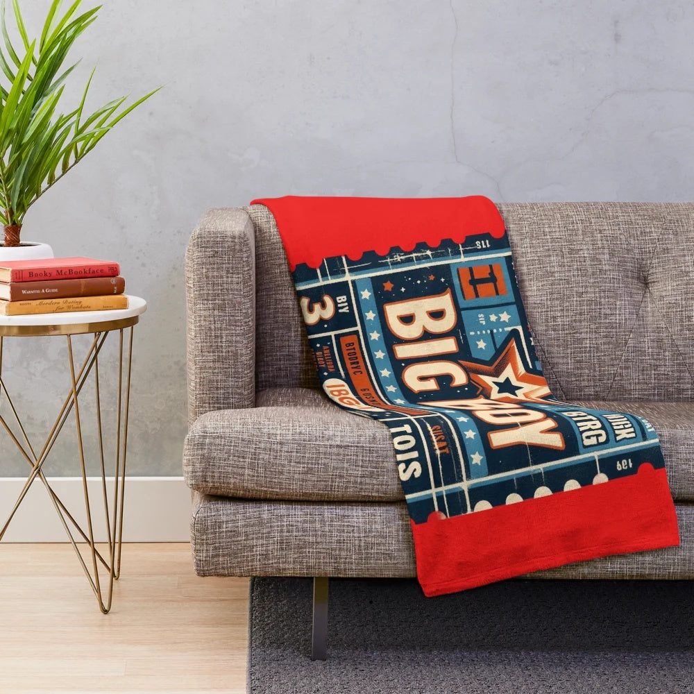Plush vintage cinema ticket-inspired blanket with retro movie design