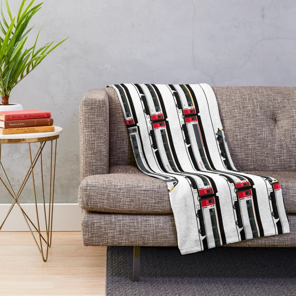 Plush blanket featuring a vintage-style illustration of a Class 90 locomotive from the Greater Anglia rail network