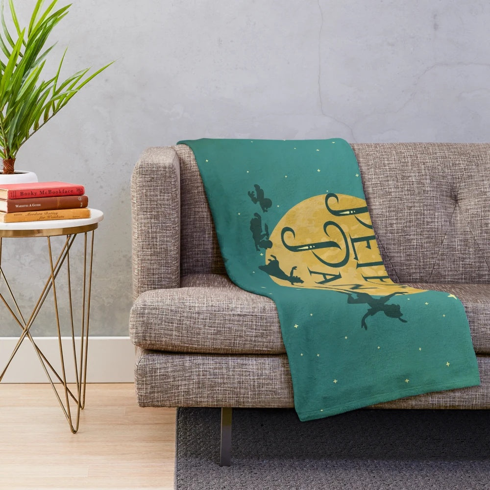 Vintage-style classic plush blanket featuring Peter Pan-inspired design