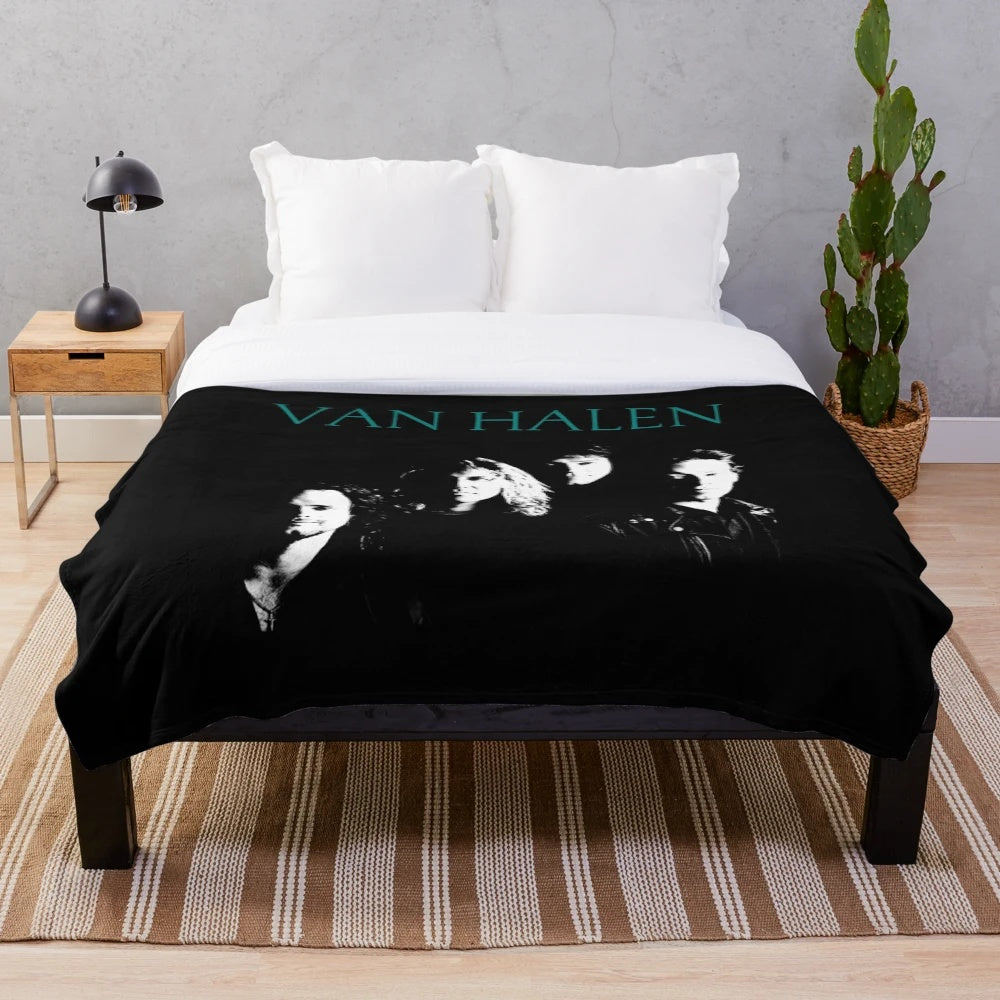 Vintage-inspired plush blanket with classic rock band design