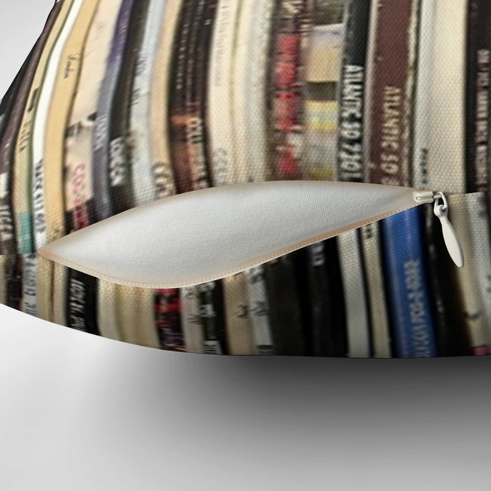 Cozy classic rock-themed pillow featuring a collage of vintage vinyl records and album art