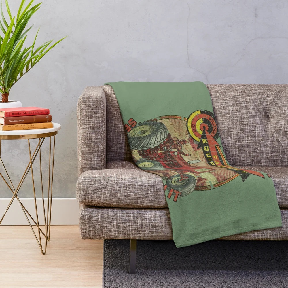 Vintage Cockshutt farm equipment plush blanket with tractor and farming imagery