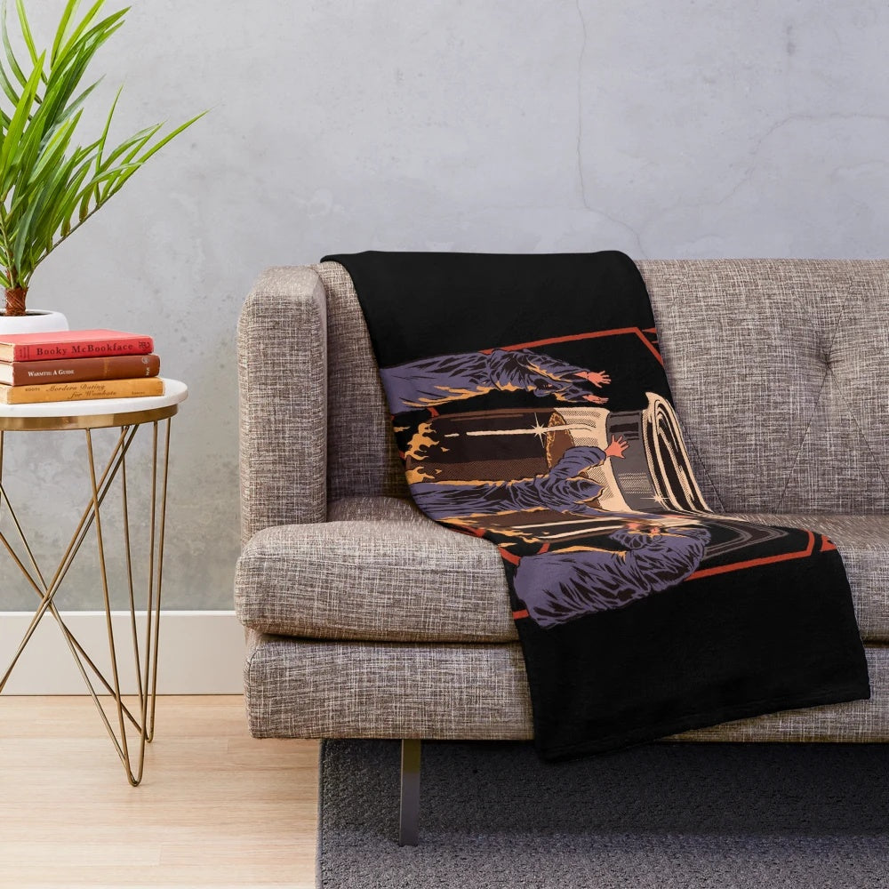 Vintage-inspired plush blanket for coffee lovers with retro 70s 80s horror and occult vibes