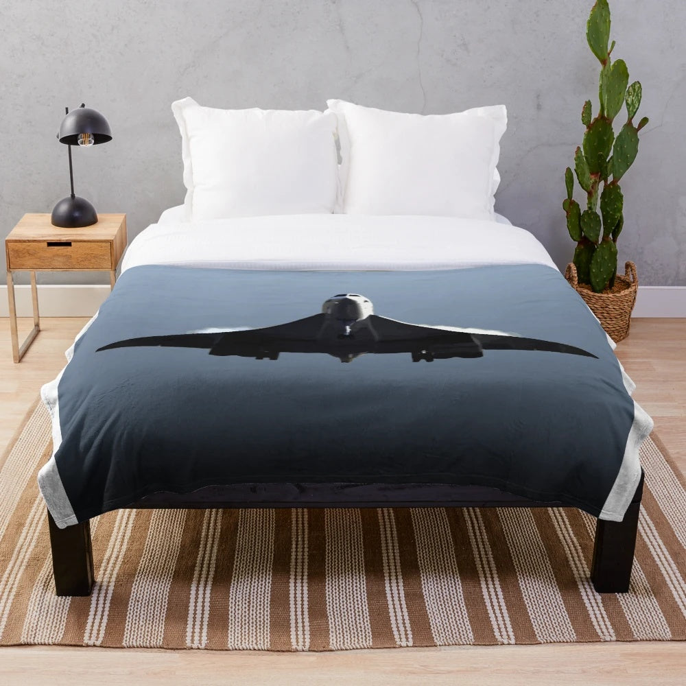 Vintage-Inspired Concorde Plush Blanket with Take Off Artwork