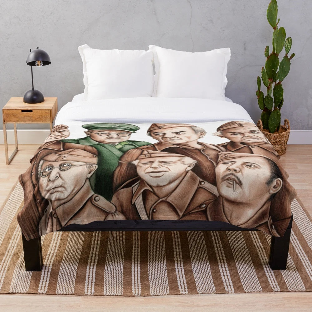 Cozy plush blanket featuring characters from the classic British TV show Dad's Army
