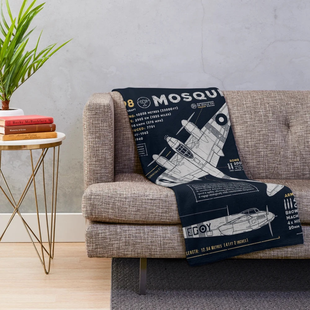 Soft plush blanket featuring the iconic de Havilland Mosquito aircraft from WWII