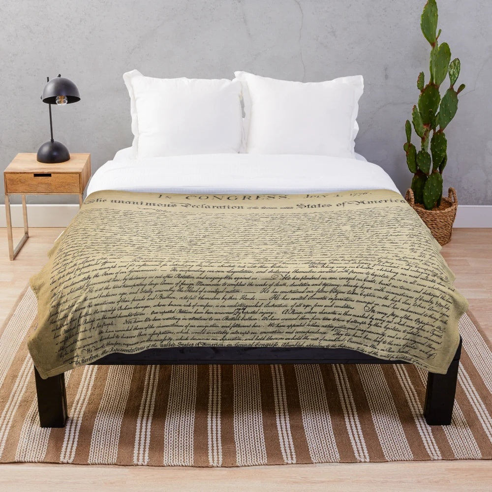 Vintage-inspired plush blanket with historic Declaration of Independence design