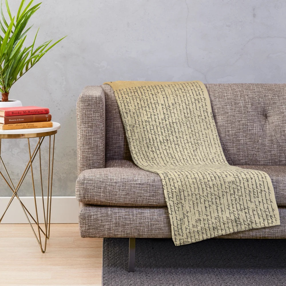 Vintage-inspired plush blanket with historic Declaration of Independence design