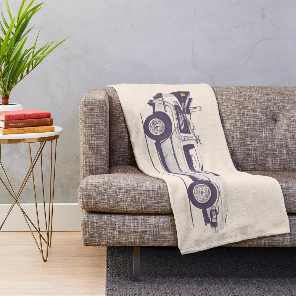 Delorean plush blanket with a vintage movie car design