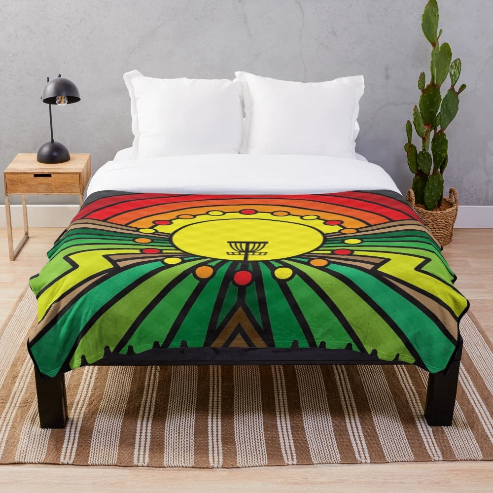 Disc golf sunset-themed plush blanket