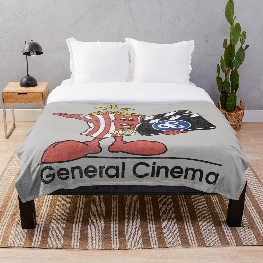 Vintage-inspired distressed cinema plush blanket with retro movie theater graphics