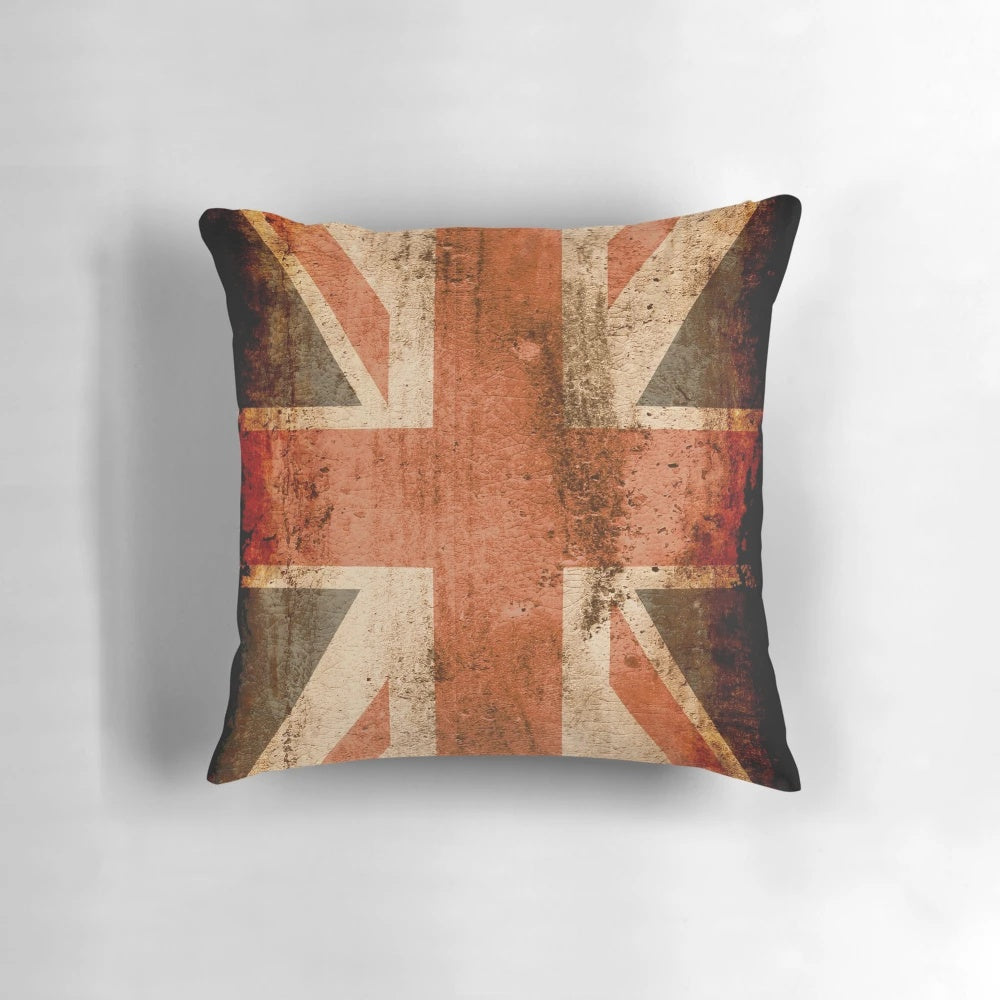 Distressed Union Jack Pillow with Aged, Weathered Design