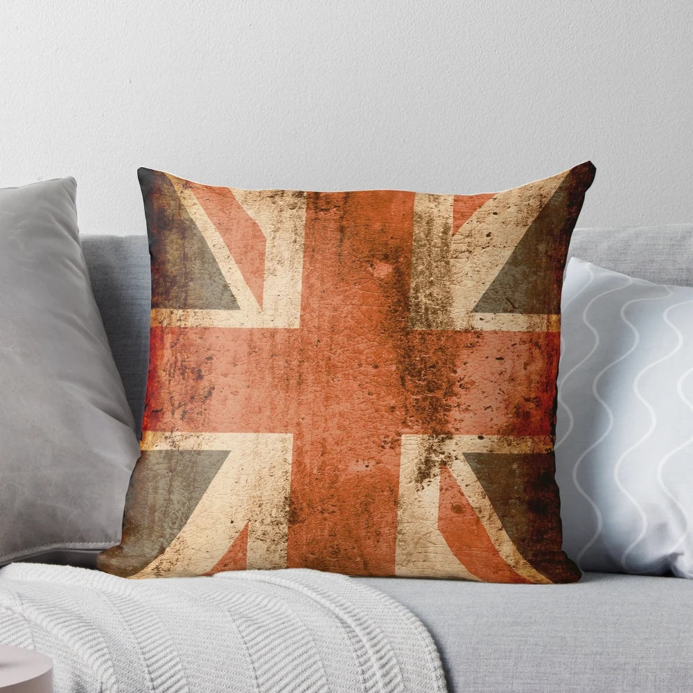 Distressed Union Jack Pillow with Aged, Weathered Design