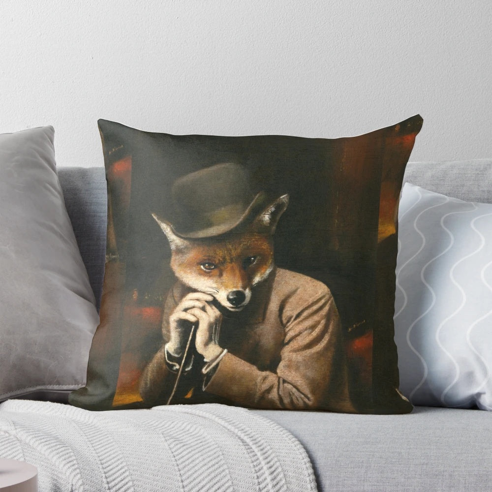 Vintage-style illustration of an anthropomorphic red fox wearing an Edwardian gentleman's bowler hat and bowtie.