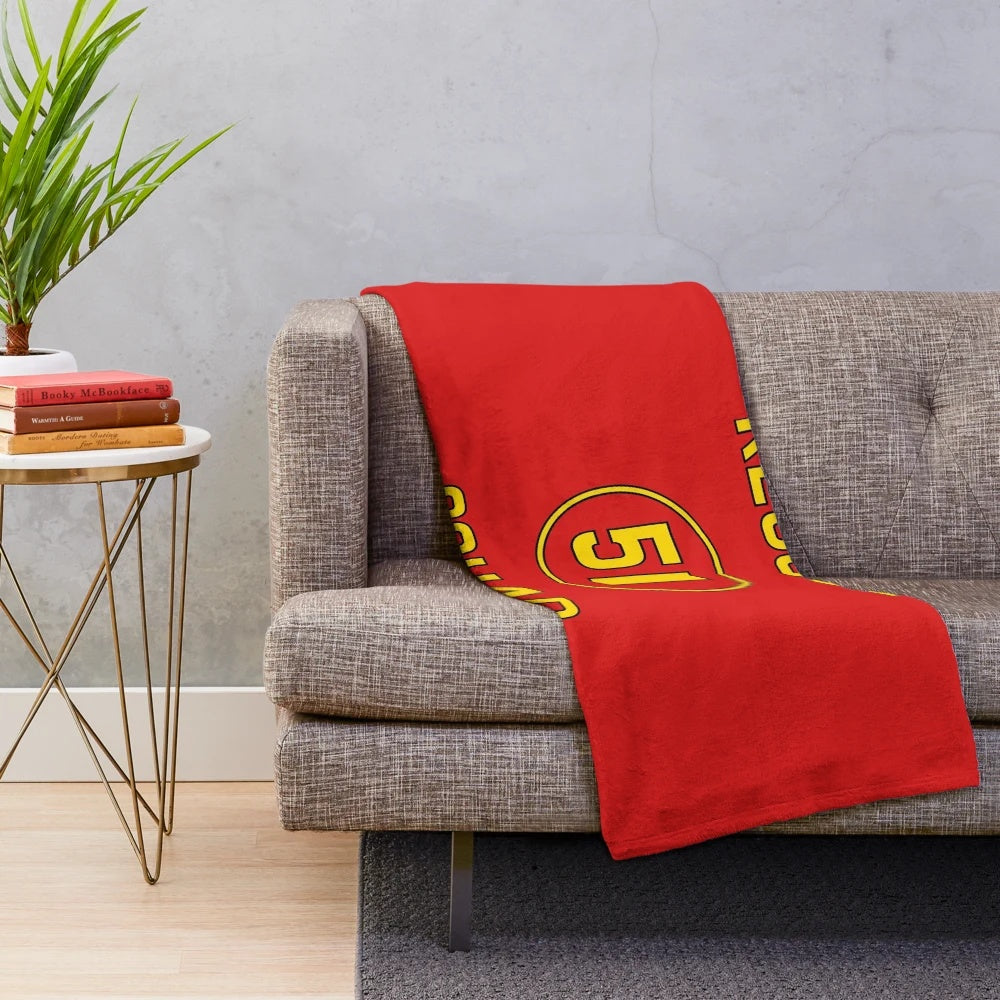 Vintage-inspired Emergency Squad 51 plush blanket with firefighter logo