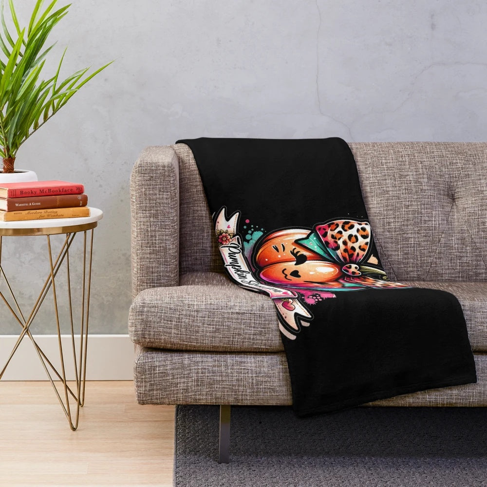 Vintage-inspired plush blanket featuring a watercolor pumpkin design for cozy autumn style
