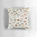 Vintage-style fish chart design printed on a cozy throw pillow for an aquatic-themed home decor.