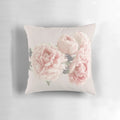 Vintage-inspired floral peony throw pillow with a soft, pink painted flower design
