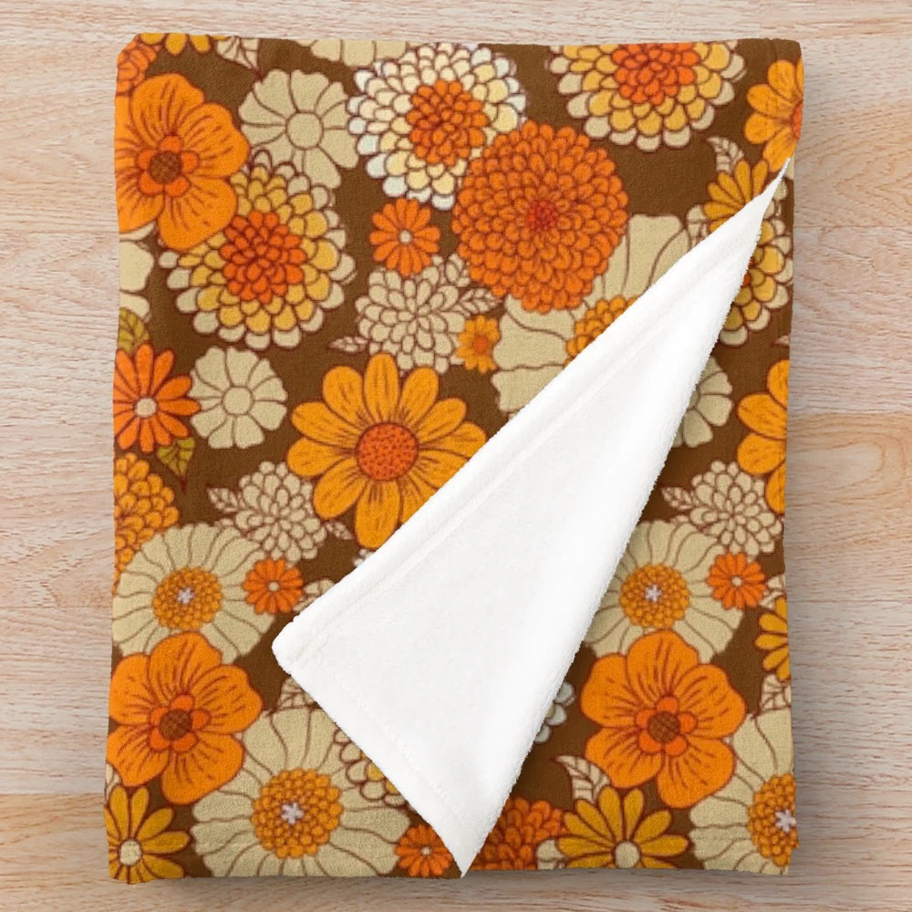 Vibrant vintage-inspired floral pattern plush blanket