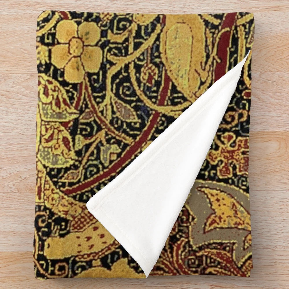 Vintage floral pattern plush blanket inspired by the iconic designs of William Morris