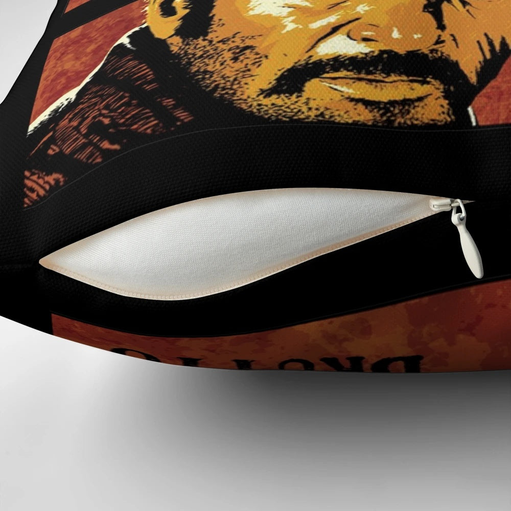 Vintage-inspired 'Good, Bad, and Ugly' decorative pillow with western-themed design