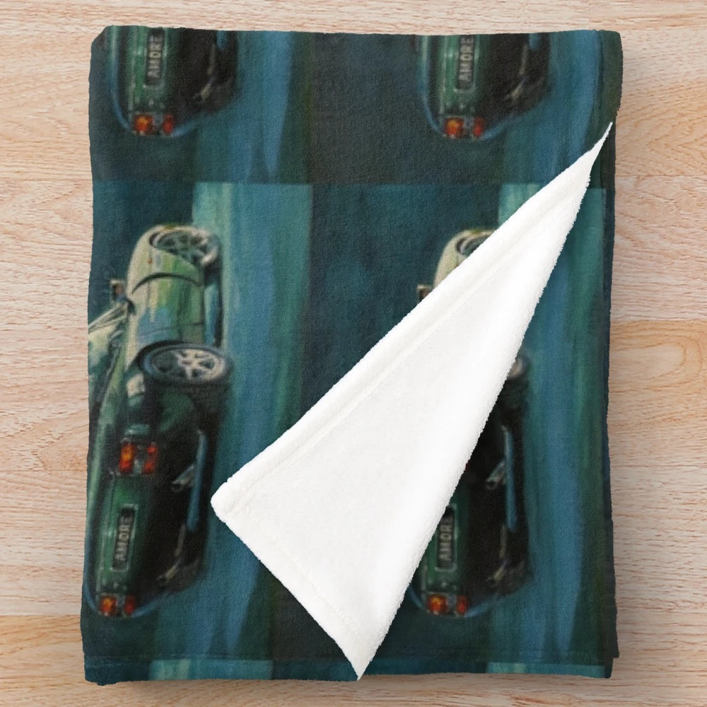 Green plush blanket with a classic TVR Griffith sports car design