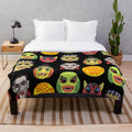 Vintage-inspired Halloween masks plush blanket