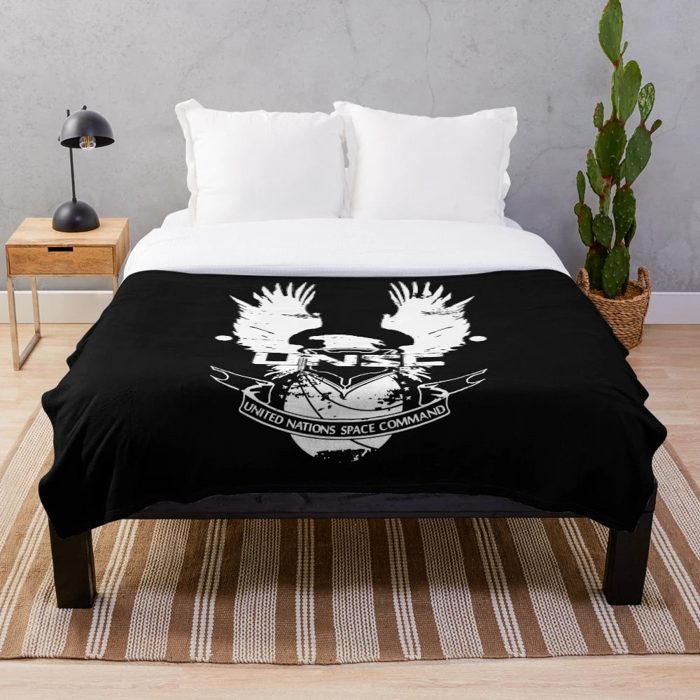 Halo UNSC inspired plush blanket with vintage worn logo