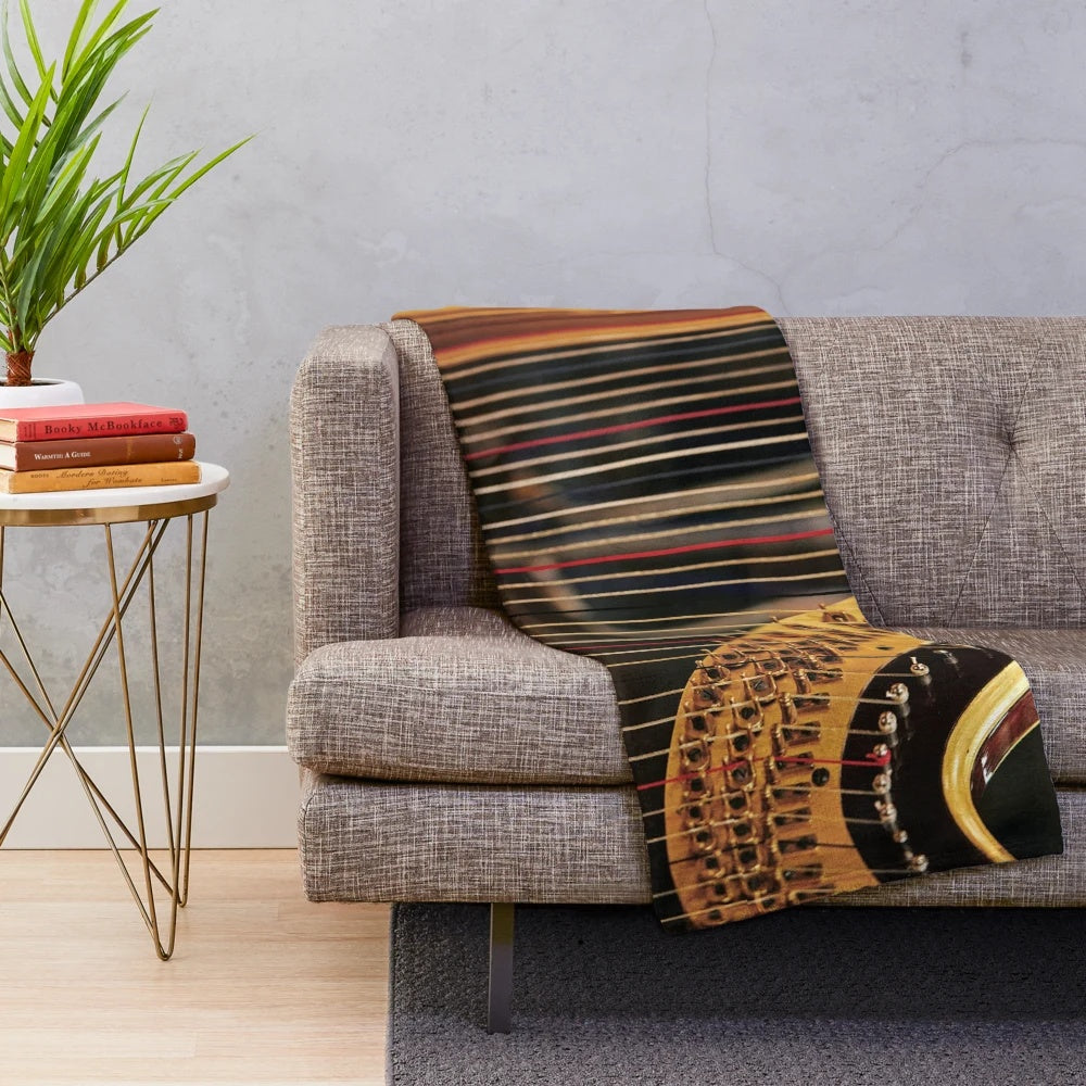 Vintage-inspired harp plush blanket for music lovers and harpists