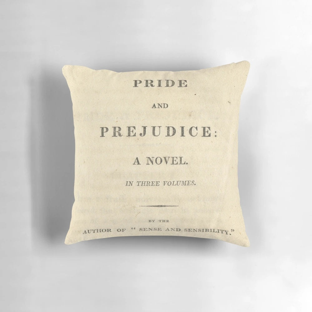 Vintage-inspired decorative pillow featuring a classic book cover design